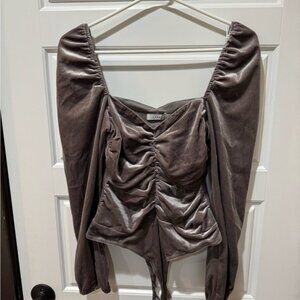 Lush Gray Velvet Ruched Blouse